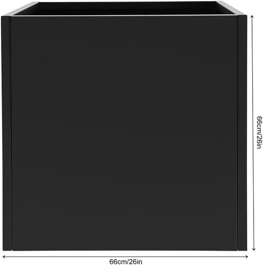 26" L x26 W x26 H Metal Flower Boxes Planter Boxes Outdoor Raised Garden Bed Indoor Outdoor Planting Bed Black Square Planter Box for Patios Lawn Yard Decor Storage
