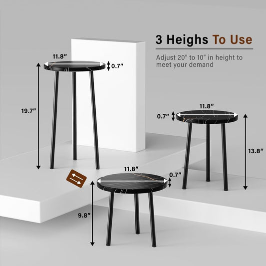 Plant Stand Indoor Tall: Corner Wood Plant Stand 2 Pack Mid Century Modern Decor - Small Round Plant Table for Indoor Plants - Outdoor Plant Holder for Patio Living Room Bathroom Office (Black Marble)