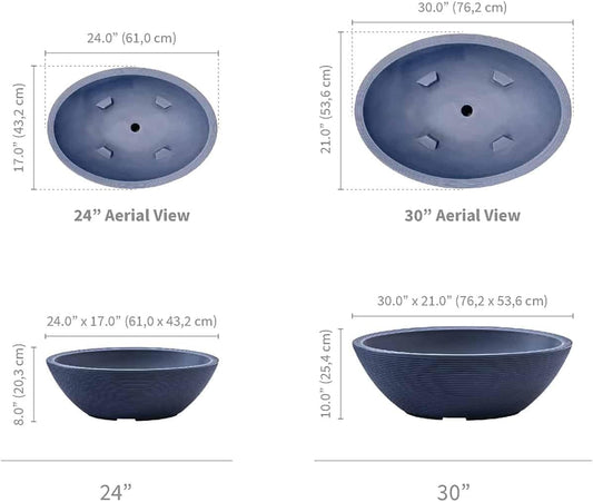 Crescent Garden Delano Oval Planter Bowl, Succulent Garden, Unique Indoor/Outdoor Double-Walled Plant Bowl with Plug- Oval Shape - 24" L x 17" W x 8" H (Mocha)