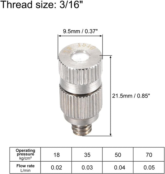uxcell Brass Misting Nozzle - 3/16-inch Threaded 0.15mm Orifice Dia Fogging Spray Head for Outdoor Cooling System - 5 Pcs Silver Tone