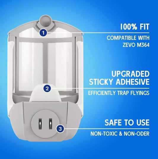 Zevo MAX Bug Catcher & Fly Trap for Indoors - Flying Insect Trap for Gnats, House & Fruit Flies - Use in Any Room (2 Devices & 6 Cartridges)