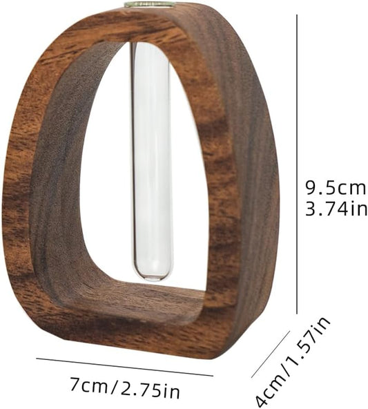 Solid Wood Frame Glass Test Tube Vase Desk Hydroponic Plant, Enhances Home and Office Environment, Small Size (Small)