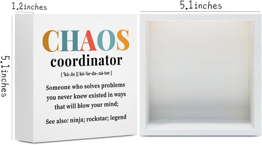 Chaos Coordinator Gifts Office Decor Wooden Box Sign, Administrative Professional Day Gifts Thank You Gifts for Boss Coworker Teacher Nurse Decorative Office Desk Accessories Table Shelf Plaque Sign
