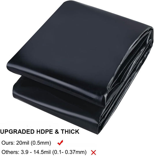10 x 13 FT Pond Liner, 20 Mil Pond Liners for Outdoor Ponds, Black Fish Pond HDPE Liner for Koi Ponds, Streams Fountains and Garden Waterfall