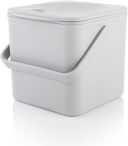 Minky Homecare Kitchen Compost Bin – Countertop Food Waste Caddy with Easy Wipe Clean Interior – Made in The UK - 3.5L (0.9 gal.) (Light Grey)
