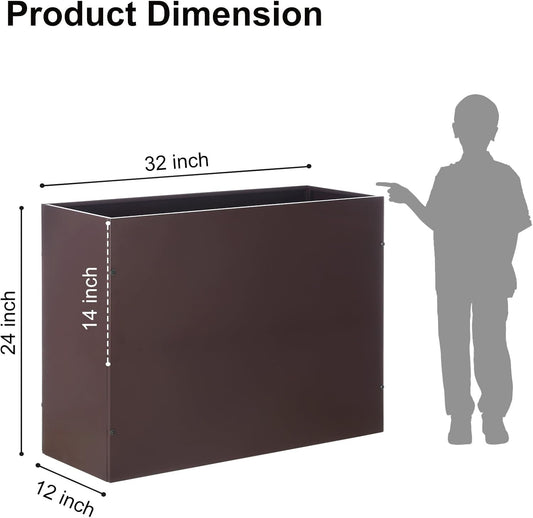 SUNNYPARK Large Metal Planter Box 32βx 12βx 24β, Rectangular Modern Brown Metal Planter Box Heavy Duty with Drainage Holes for Outdoor Garden Patio
