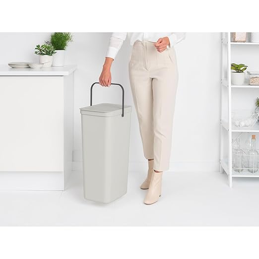 Brabantia Sort & Go Kitchen Recycling Bin | L / 10.6 Gal / 40L | Light Gray | Removable Stay-Open Lid, Carry Handle | Trash Can for Bottles, Cans, Paper, Glass | Wall Bracket Sold Separately