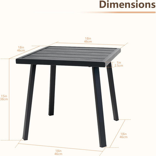 C-Hopetree Small Metal Outdoor Coffee Side Table for Outside Patio, Square, Black