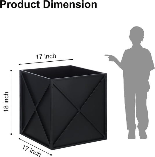SUNNYPARK Large Metal Planter Box 17âx 17âx 18â, Square Modern Black Metal Planter Box Heavy Duty with Drainage Holes for Outdoor Garden Patio