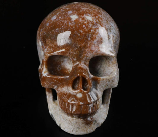 Skullis 5.0” Red Moss Agate Crystal Skull, Hand Carved Gemstone Fine Art Sculpture, Reiki Healing Stone Statue.1386 Z8