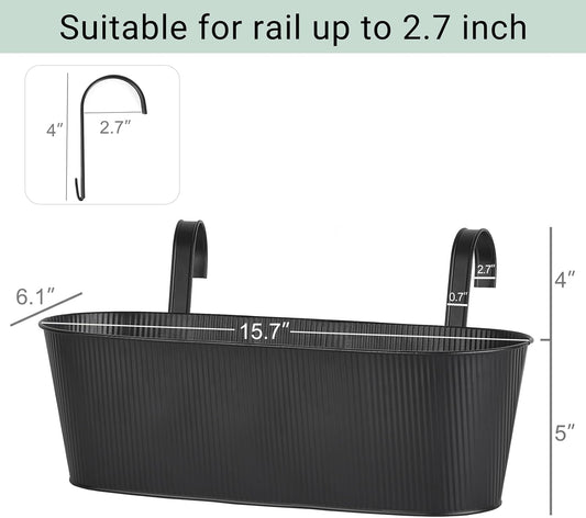 Mkono Metal Railing Planter Box 15.7 Inches 3 Pack Balcony Hanging Planter for Outdoor Plants with Detachable Hooks and Drain Holes Fence Planters for Any Balcony, Porch or Deck (3, Medium)