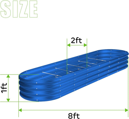 Land Guard 8Ă—2Ă—1ft Galvanized Raised Garden Bed Kit, 108 Gallon Capacity Raised Garden Boxes Outdoor, Oval Metal Raised Garden Beds for Vegetables, Blue(with 10 Connecting rods)