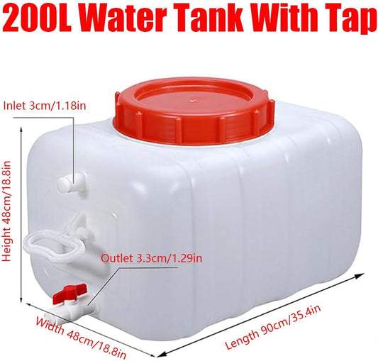 Plastic Water Tank 25L/35L/50L/80L/110L/200L Water Container,Rain Water Tank,Food-Grade Rectangular Thickened Water Tower with Faucet for Household Water Storage(Size:200L)