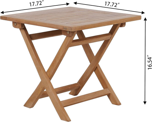 Teak Wood Square Patio Side Table, Outdoor Side Table Waterproof Natural Wood, Sturdy Portable Bistro Table for Camping Deck Poolside
