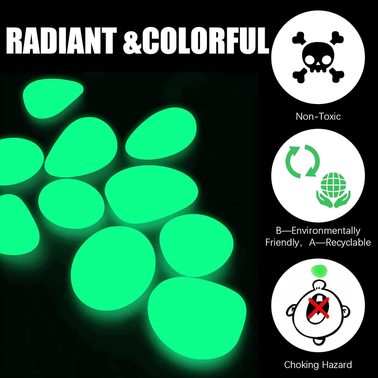 1000PCS White Long Term Glowing Decorative Stone, Glow in The Dark Rocks Light Perfect Indoor Outdoor Decor Fit for Garden Sidewalk Fish Tank Grass Flower Pots (0.3-04in/0.8-1cm)