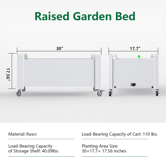 Horticulture Garden Bed with Legs, Divisible Resin Planter Box for Backyard, Patio, Balcony, with 4 Legs, 4 Swivel Lockable Wheels(Ashen,30.04 * 17.72 * 17.56)