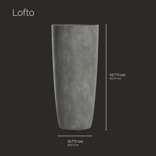 Lofto Tall Planter â Grey Stone Finish â Fiberglass Indoor/Outdoor and Weather-Resistant Large Planter (19.7" D x 43.7" H Exterior, 18.5" D x 43.3" H Interior)
