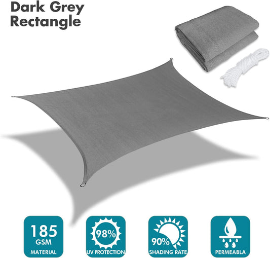 KANAGAWA 14'X14' Dark Gray Custom Size Sun Shade Sail Square UV Block Canopy Cover for Patio Backyard Lawn Garden Outdoor (Customized Available)