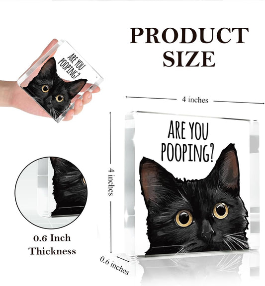 Are You Pooping Funny Sign,Black Cat Decor, Cat Bathroom Acrylic Decor,Home Decor Bathroom Creative Gift Cat Gifts for Women Cat Lovers,Funny Decorate Retro for Home Toilet