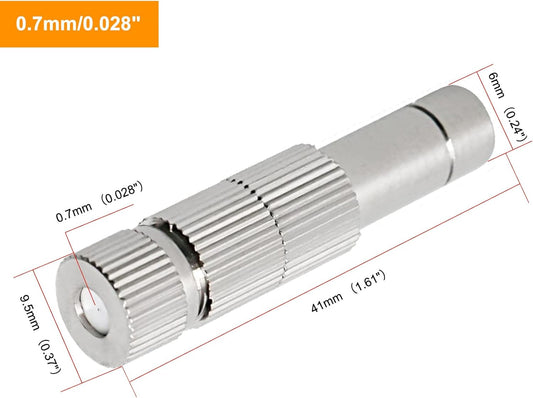 20pcs Brass Mister Nozzles, 6mm Misting Nozzles for Outdoor Cooling System, Landscaping, Air Humidification, Greenhouse Irrigation (with Filter, 0.028"/0.7mm Orifice)