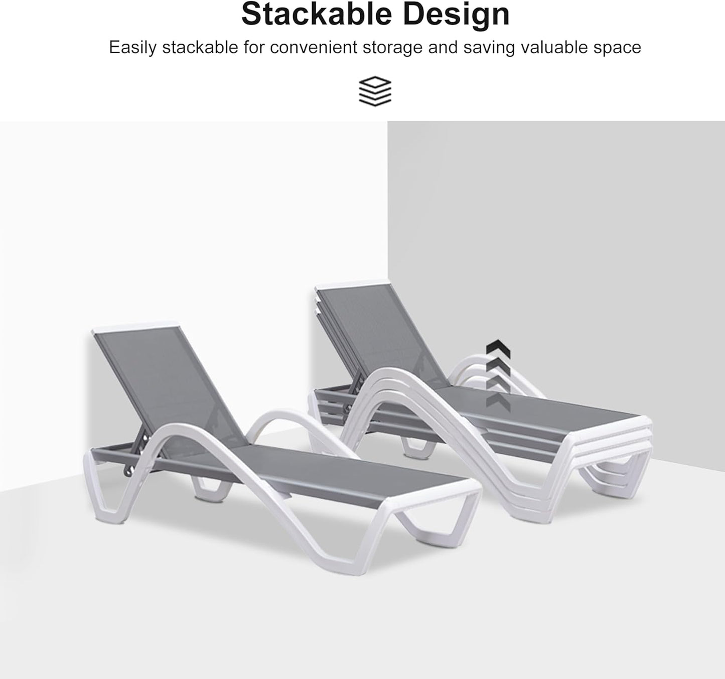 PURPLE LEAF Patio Chaise Lounge Chair with Armrests Outside Aluminum Plastic Stackable Tanning Chairs for Pool Sunbathing Beach Deck Outdoor Lounger, Light Gray