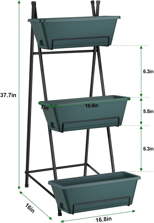 Raised Garden Bed 3 Tier Vertical Garden Planter Standing Garden Bed Planter Box Outdoor Herb Planter with Drainage Holes Removable Tray for Patio Balcony Porch Green