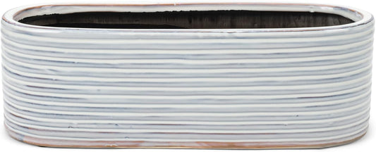 Napco Distressed White Ribbed Oval 15 x 6 Ceramic Table Top Planter