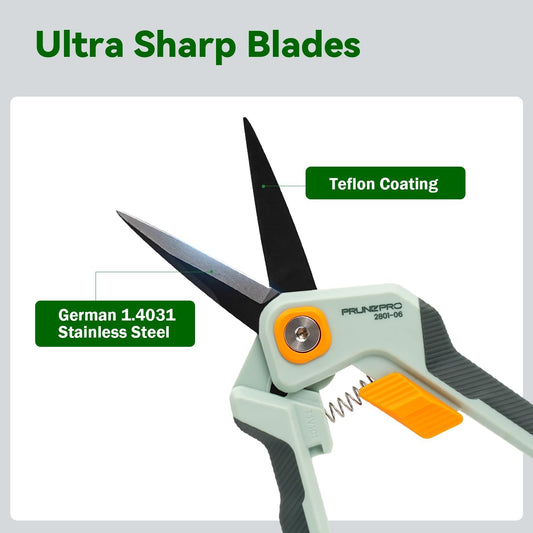 PrunePro Garden Scissors Pruning Shears Sharp Stainless Steel Non-Stick Teflon Coating Blade for Precise Cuts Garden Snip Bonsai Clippers for Plants Rose Flower 3 Pack