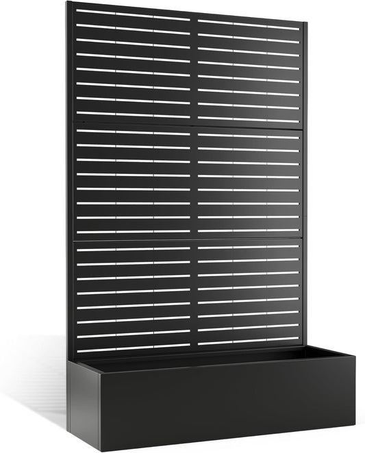 Metal Planter Box with Trellis, Heavy-Duty Raised Garden Bed for Climbing Plants, Drainage Hole, Outdoor Planter Box with Privacy Screen,47''L×16''W×71''H
