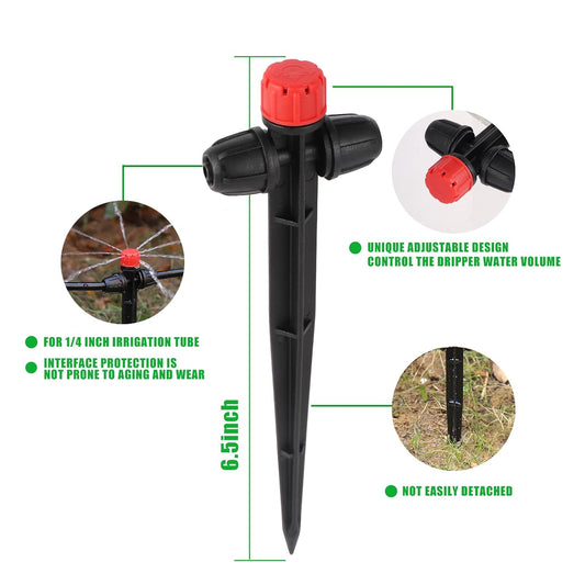 25 Pcs Drip Irrigation Fan Emitter for 1/4" Irrigation Tubing, Adjustable Water Flow Irrigation Spary Dripper with Stake Drip Micro Drip Irrigation Sprayer Emitter for Irrigation Watering System