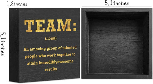 Motivational Team Noun Office Decor Wooden Box Sign, Office Desk Decor Cubicle Desk Accessories, Office Decorations for Work, Coworker Gifts Table Shelf Plaque Sign, Inspirational Wall Decor, Black