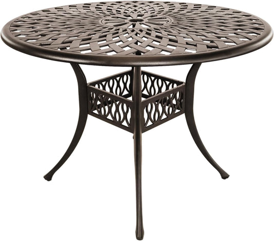 5 Piece Cast Aluminum Outdoor Dining Set, Outdoor Table and Chairs Set of 4, Patio Dining Set with 4 Chairs and 42" Round Table, Patio Conversation Set with 1.97" Umbrella Hole