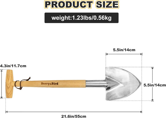 Berry&Bird Perennial Spade, 21.6''Long Trowel for Gardening Root Cutting Tool with Sharp Stainless Steel Blade, Wooden Handle Small Shovel Hand Edger Garden Tool for Planting, Digging & Transplanting