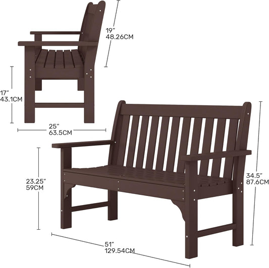 Garden Bench, Farmhouse Park Front Porch for Entryway Bench Outdoor Seating Low Bench Patio Bench Outside/Indoor, Dark Brown