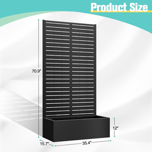 71"x35"x16" Metal Planter Box with Trellis Raised Garden Bed with Trellis, Trellis with Planter Box & Privacy Screen, Metal Planter Box for Climbing Plants, Vegetable, Vines(Black, Louvered)