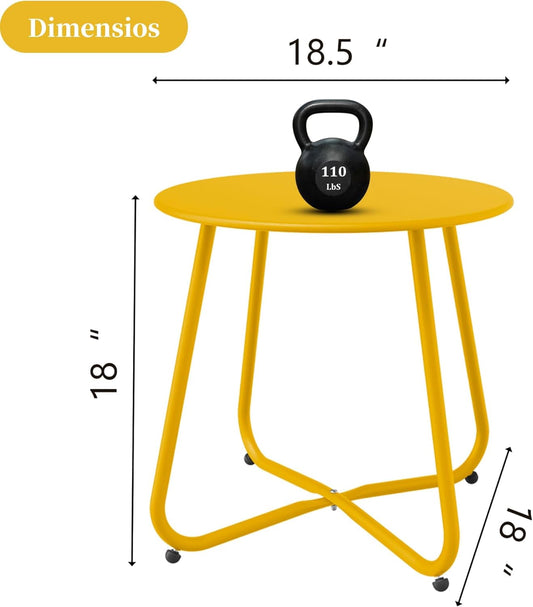 Lemon Yellow Patio Side Table, 18" Weatherproof Steel Outdoor Indoor Side Table for Garden, Balcony, Pool & Tailgate, Rust-Resistant Lightweight Portable Patio End Table