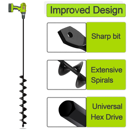 TCBWFY 2x32 Inch Auger Drill Bit for Planting - Long Handle Easy Planter Garden Auger - Bulb & Bedding Plant Augers - Post Hole Digger for 3/8βHex Drive