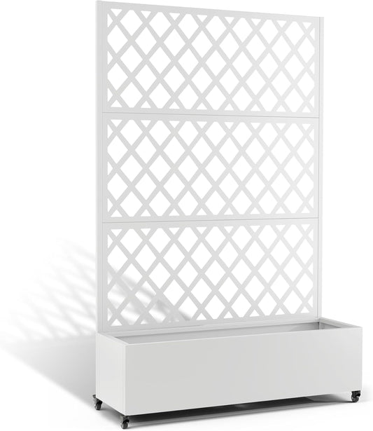 Metal Planter Box with Trellis, Heavy-Duty Raised Garden Bed for Climbing Plants, Drainage Hole, Outdoor Planter Box with Privacy Screen,47''L×16''W×71''H