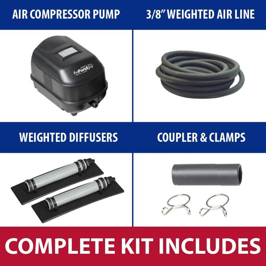 The Pond Guy Pond Aerator 2, Complete Aeration Kit, Water Garden Oxygenation Bubbler System Adds Oxygen to Koi & Fish Ponds, Outdoor Diaphragm Compressor Pump, Air Line & 2 Submersible Diffuser Stick