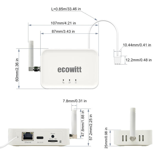 Ecowitt GW3000 Wi-Fi & Ethernet Weather Station Gateway, with Built-in Temperature, Humidity and Barometric Sensors with SD Card Port, 915 MHz