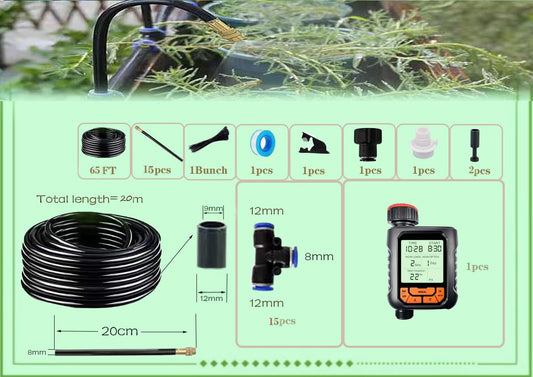 Drip Irrigation Kit Automatic Watering System for Potted Plants, 360 Degree Adjustable Copper Micro Sprinklers, Quick Connect Tubing Fittings for Garden, Lawn, Patio, Balcony(Timer â…¡)