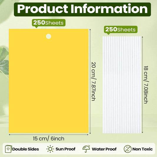 Qualirey 250 Pcs 6 x 8 Inch Sticky Traps for Plant Double Sided Sticky Trap for Gnats with Twist Ties Fly Traps for Fruit Insect Fungus Bugs Indoor Outdoor (Yellow)