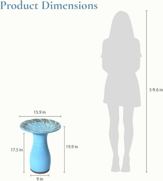 LuxenHome 20 Inch Ceramic Bird Bath for Outside, Elegant Tall Outdoor Bird Bath, Lightweight Pedestal Glazed Birdbaths for Outdoors with Leaf Pattern, Sky Blue