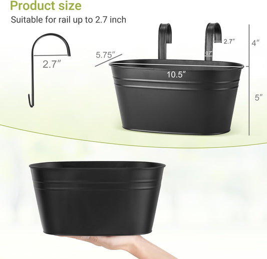 Dahey Metal Iron Hanging Flower Pots for Railing Fence Hanging Bucket Pots Countryside Style Window Flower Plant Holder with Detachable Hooks Home Decor,Black,5 Pcs