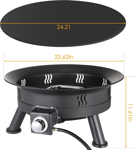 TLSUNNY 24'' Propane Fire Pit,58,000 BTU Portable Smokeless Firebowl with Self Igniter,Cover,Lava Rocks,Gas Cylinder Holder for Camping,Outdoor Living,Patio,Backyard,Tailgating,Garden,Deck,RV