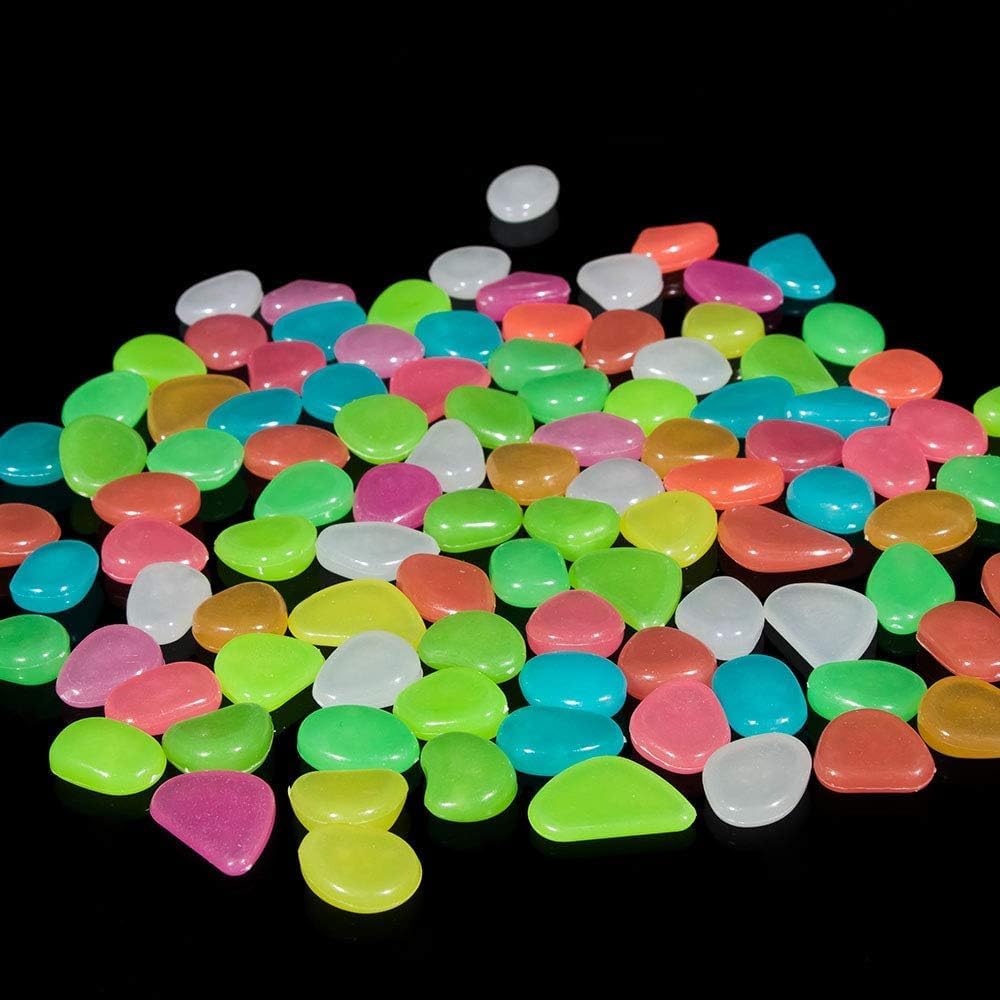 Oubest Glow in The Dark Pebbles/Glow Stones/Glowing Rocks Blue Decor for Garden/Fish Tank/Aquarium/Walkway/Driveway/Plant Pots/Bonsai (200, Multi-Colored)