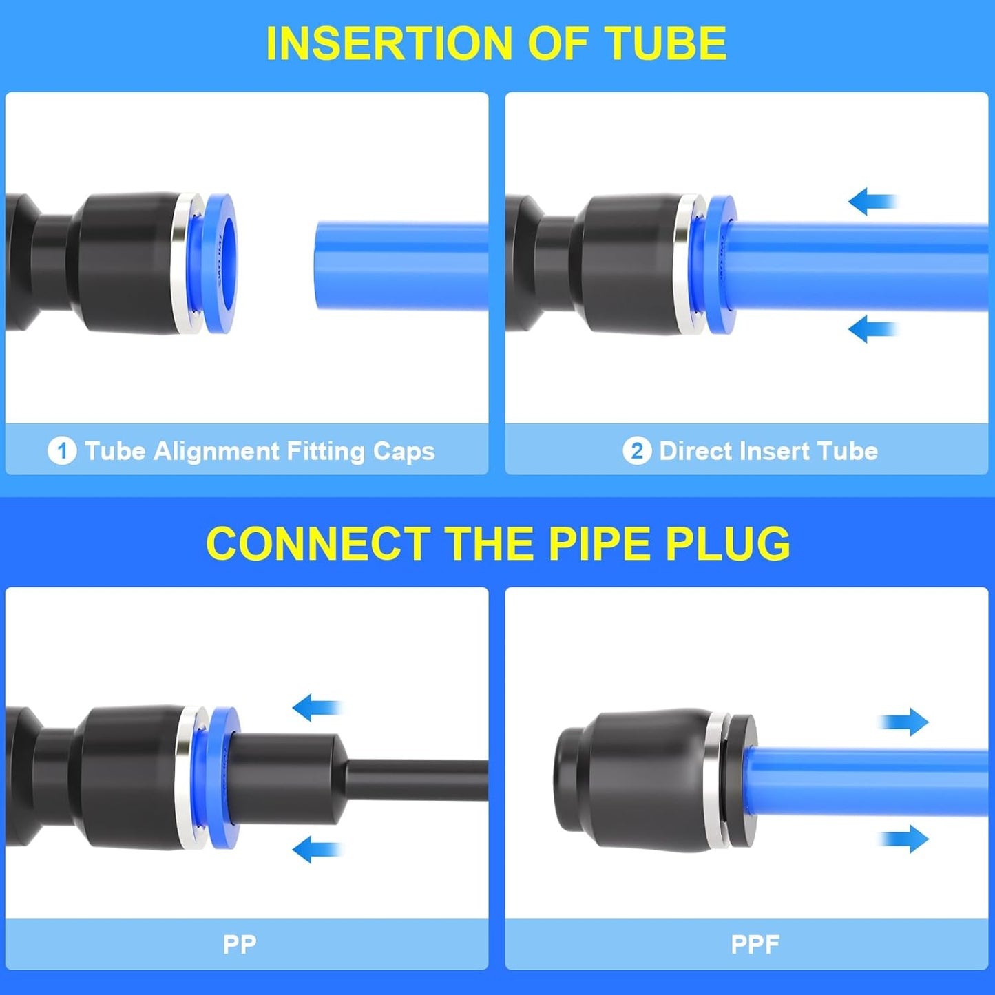 TAILONZ PNEUMATIC 3/8 Inch od Push to Connect Fittings Pneumatic Fittings Kit 5 Spliters+5 Elbows+5 tee+5 Straight+5 PPF+5 PP (30 pcs)
