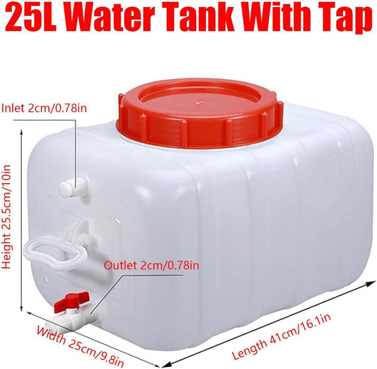 Plastic Water Tank 25L/35L/50L/80L/110L/200L Water Container,Rain Water Tank,Food-Grade Rectangular Thickened Water Tower with Faucet for Household Water Storage(Size:25L)