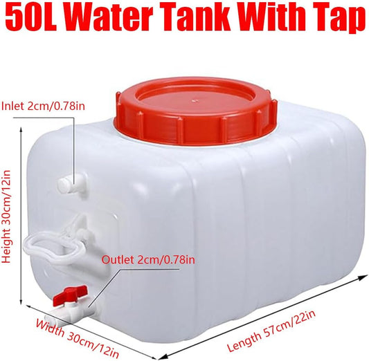 Plastic Water Tank 25L/35L/50L/80L/110L/200L Water Container,Rain Water Tank,Food-Grade Rectangular Thickened Water Tower with Faucet for Household Water Storage(Size:50L)