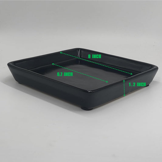 Square Plant Saucer 8 Inch 2 Pack,Plant Trays for Pots, Black Ceramic Plant Saucers for Indoors Outdoors, Plant Drip Tray 4 6 8 10 12 14 Inch